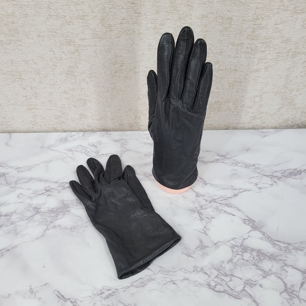 Grandoe Vintage Black Leather Driving Gloves Women's Size 7